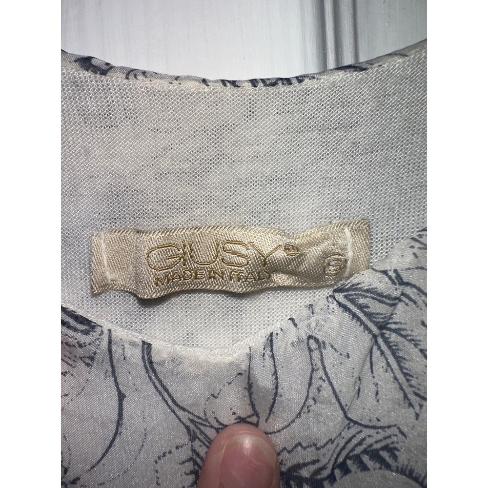 Giusy Made in Italy Silk Floral Tank Top White Navy Blue Sleeveless Blouse Small - Picture 4 of 6